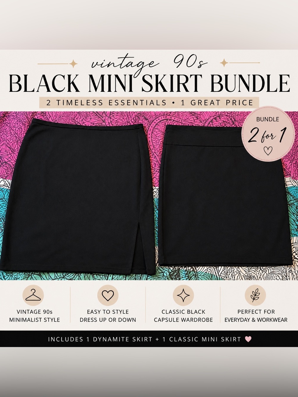 Vintage 90s Black Mini Skirt Bundle • Dynamite • G21